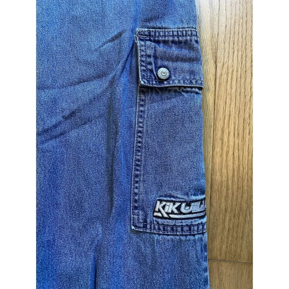 Vintage 90s KIKWEAR Wide Leg Denim Cargo Capri Pants Rave Skater Y2K -size S